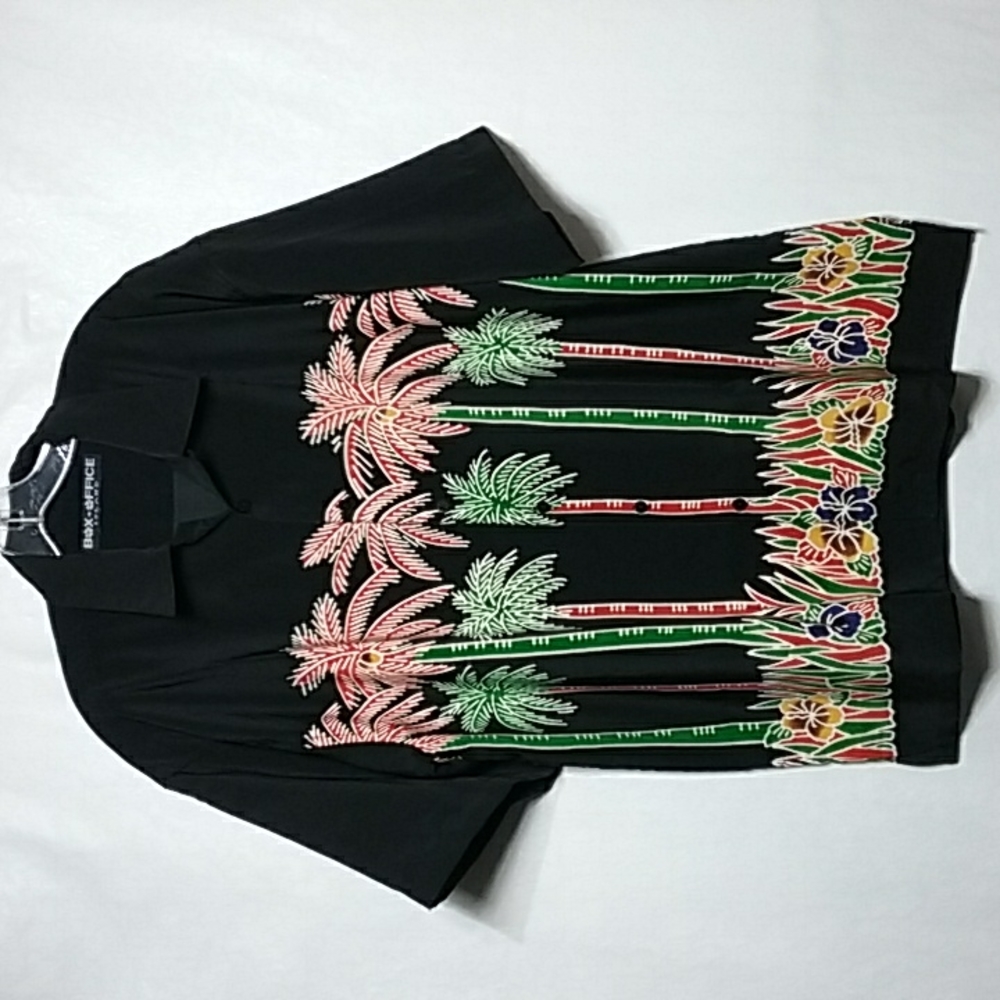 Box office Island men's Hawaiian Aloha Trees T-shirt Size L